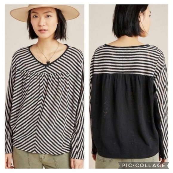 Anthropologie Black and White Long Sleeve Blouse - Picture 1 of 5
